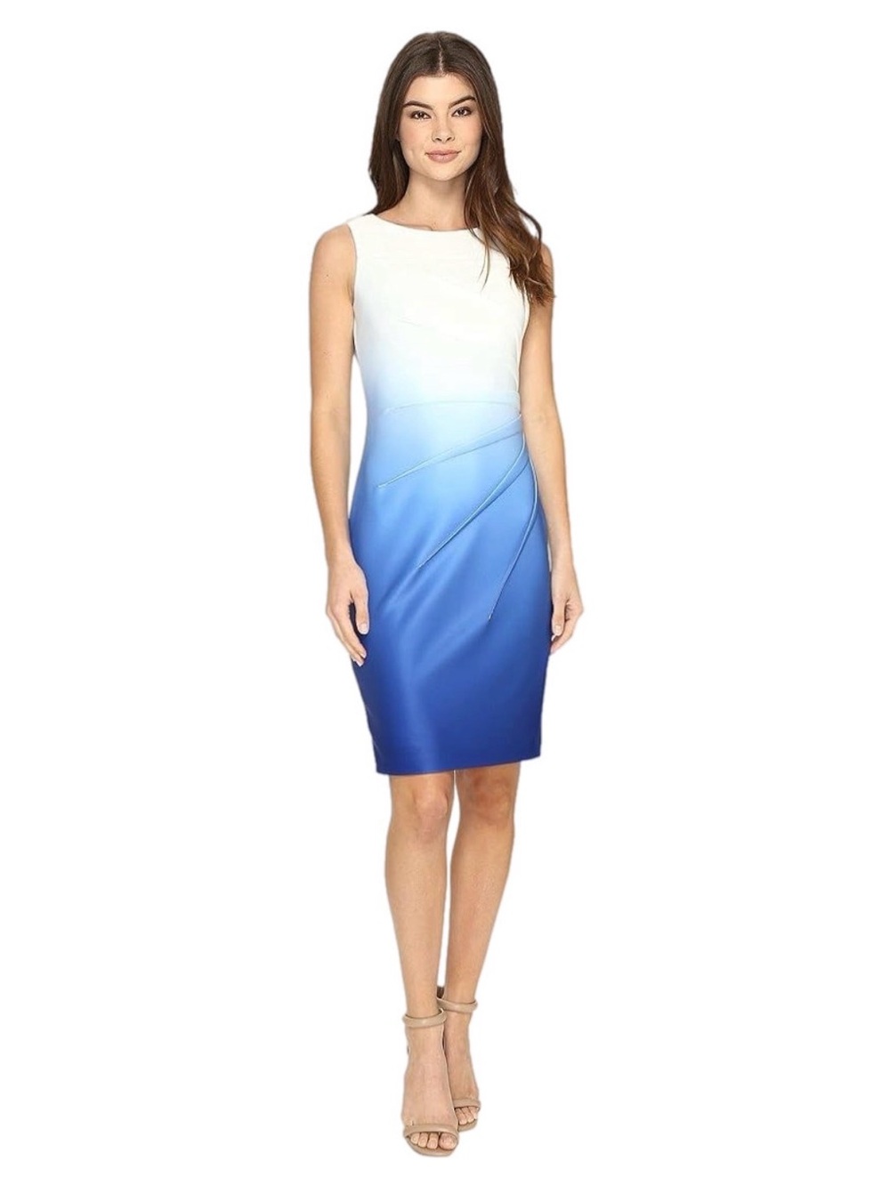 8 Calvin Klein Blue White Ombré Sheath Midi Dress Business Casual Formal